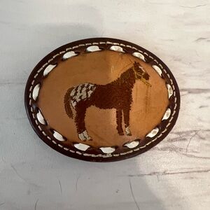 Vintage embroidered horse belt buckle